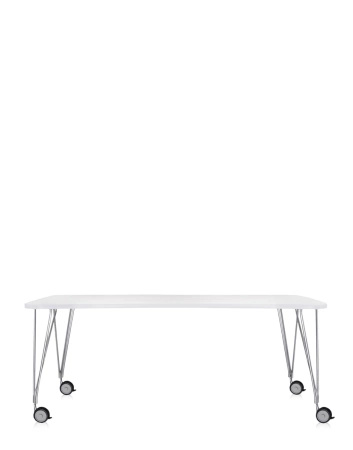 Max 190x90 cm Table on Wheels White Chrome Plated
