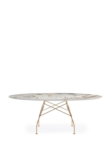 Glossy Marble Oval 192x118 cm Gold Plated Nature Tundra Table