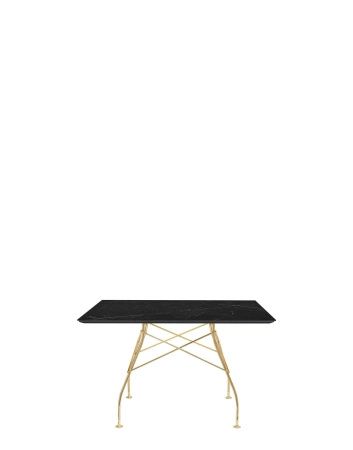 Glossy Marble Square 118x118 cm Gilded Black Marquina Table