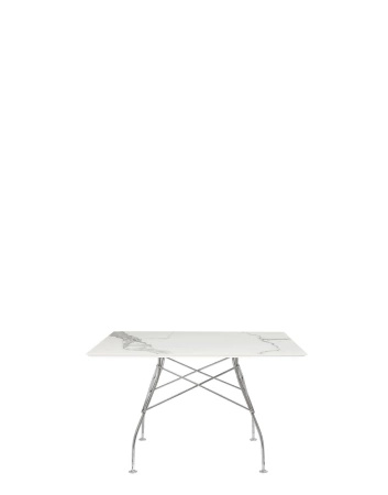 Glossy Marble Square 118x118 cm Chrome White Table