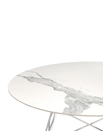 Glossy Marble Round Ø118 cm Stół Chromowany Biały