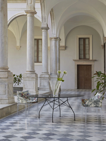 Glossy Marble Oval 192x118 cm Stół Pozłacany Biały