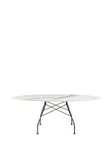 Glossy Marble Oval 192x118 cm Table Black White