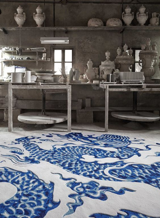 Dywan Gan Chain Stitch Blue China White