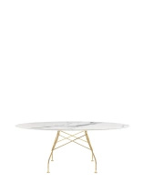 Glossy Marble Oval 192x118 cm Table Gilded White