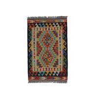 Dywan wełniany kilim afgański wielokolorowy 100034 127x80