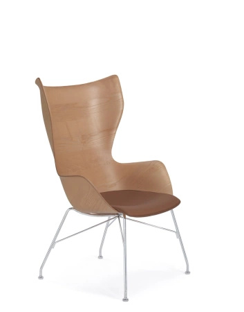 K/Wood Slatted Ash Chair Light Leather Chromed FSC™