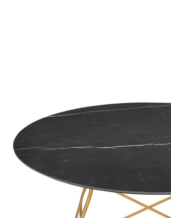 Glossy Marble Round Ø118 cm Gold-plated Black Marquina Table