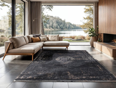 Louis de Poortere Fading World Medallion Rug Mineral Black 8263
