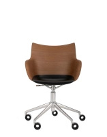 Q/Wood Basic Veneer Krzesło Z Kółkami Ciemne Drewno Chromowany FSC™