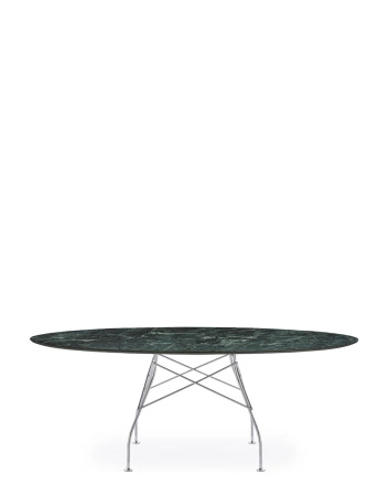 Glossy Marble Oval 192x118 cm Chrome Green Table