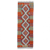 Dywan wełniany kilim afgański wielokolorowy 98177 194x67