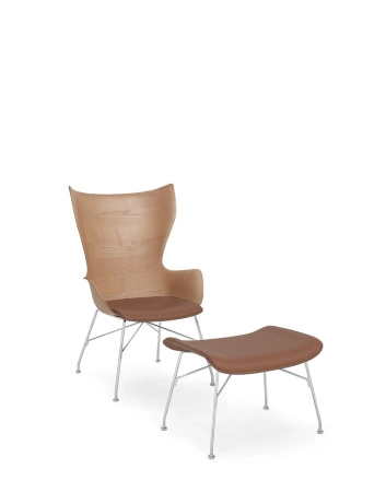 K/Wood Slatted Ash Chair Light Leather Chromed FSC™