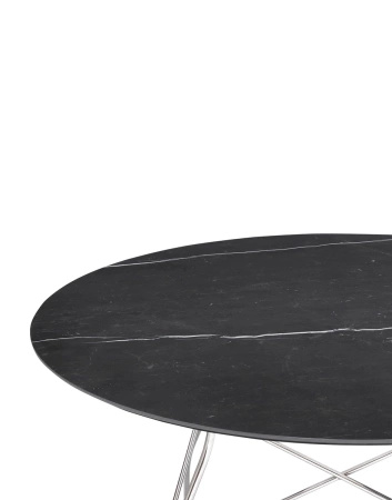 Glossy Marble Round Ø118 cm Chrome Black Marquina Table