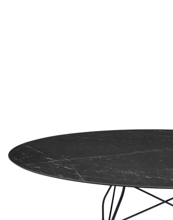 Glossy Marble Oval 192x118 cm Stół Czarny Czarny Marquina