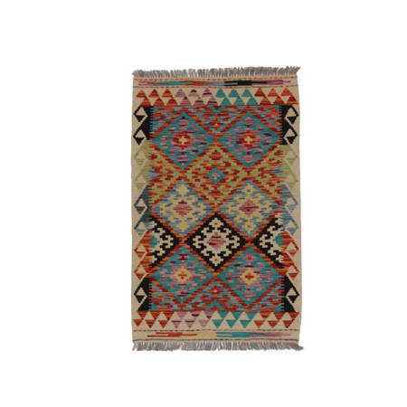 Dywan wełniany kilim afgański wielokolorowy 100114 124x79